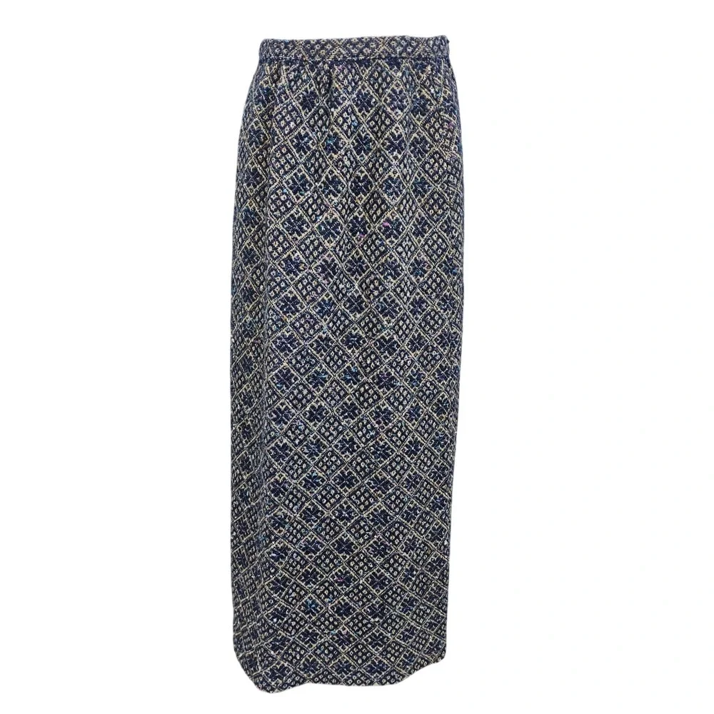 Vintage‎ Fritzi of CA Boucle Knit Tapestry Maxi Skirt Geometric 70s Cottagecore